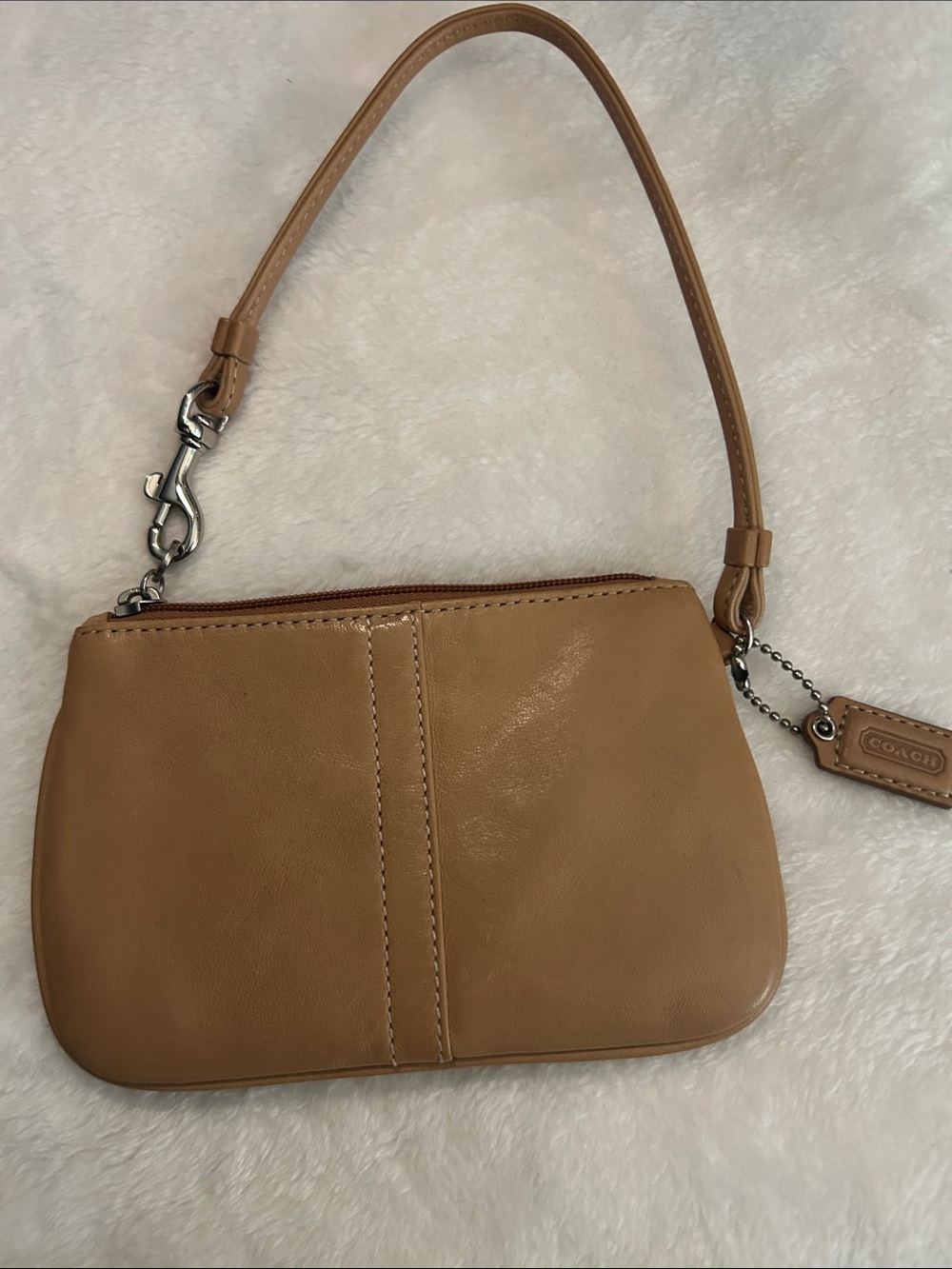 Coach Tan Leather Wristlet with Signature Tag